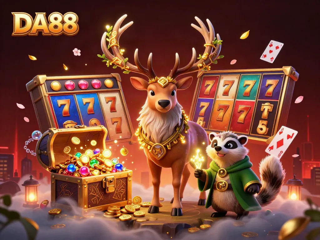 Experience thrilling gameplay with DA88 in this vibrant, ultra-detailed casino illustration.