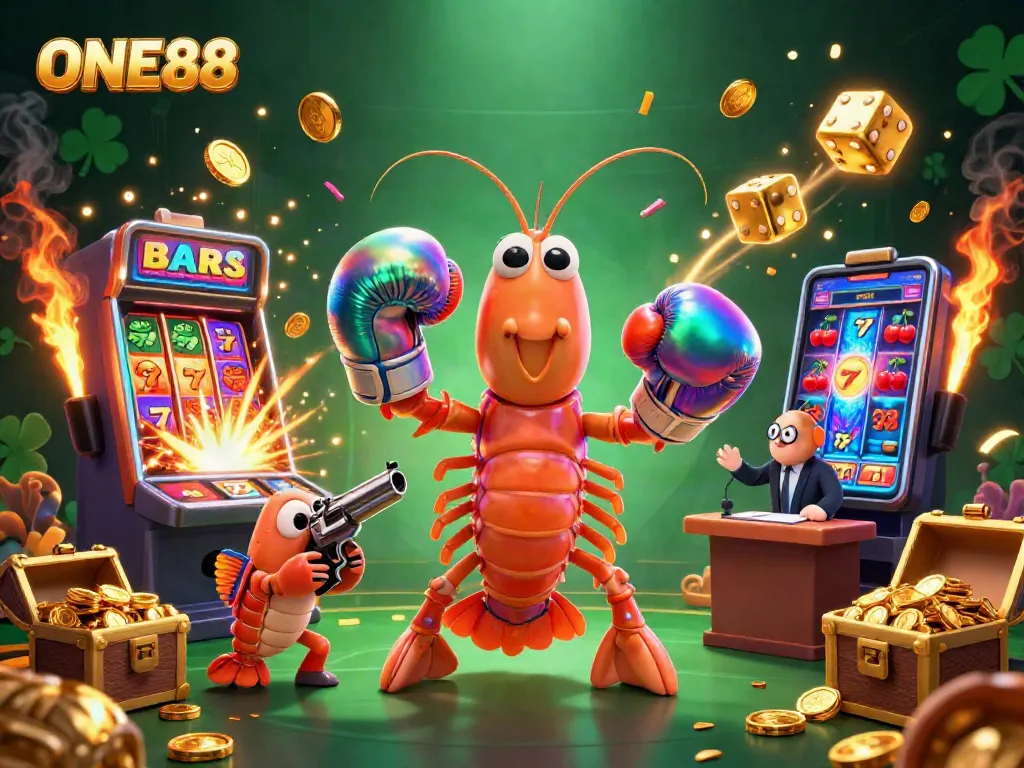 Engage with ONE88's electrifying casino gaming experience featuring a dynamic scene with vibrant characters and thrilling game elements.