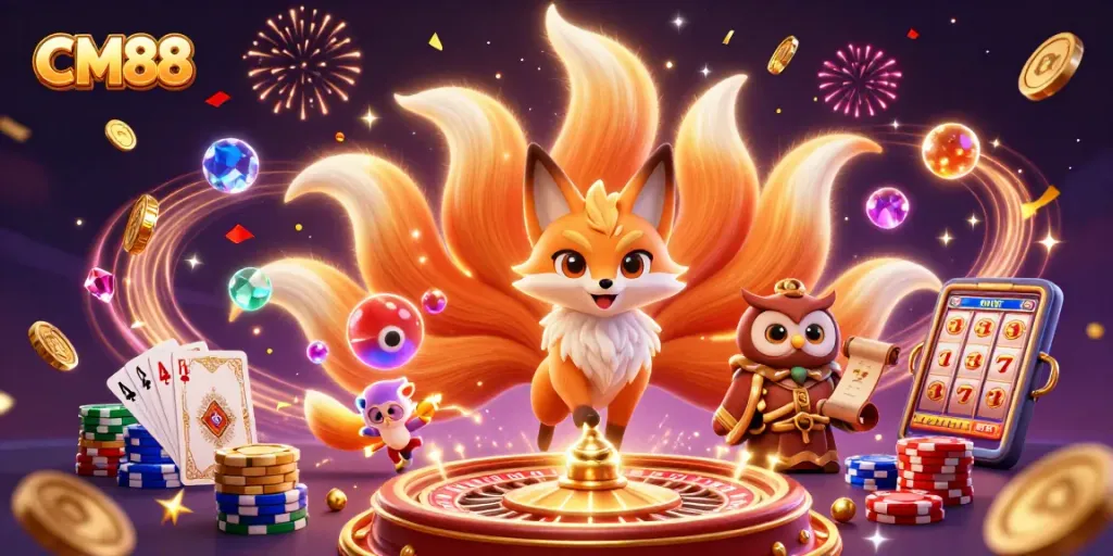Experience the captivating magic of CM88's gaming universe with vibrant characters and casino elements.