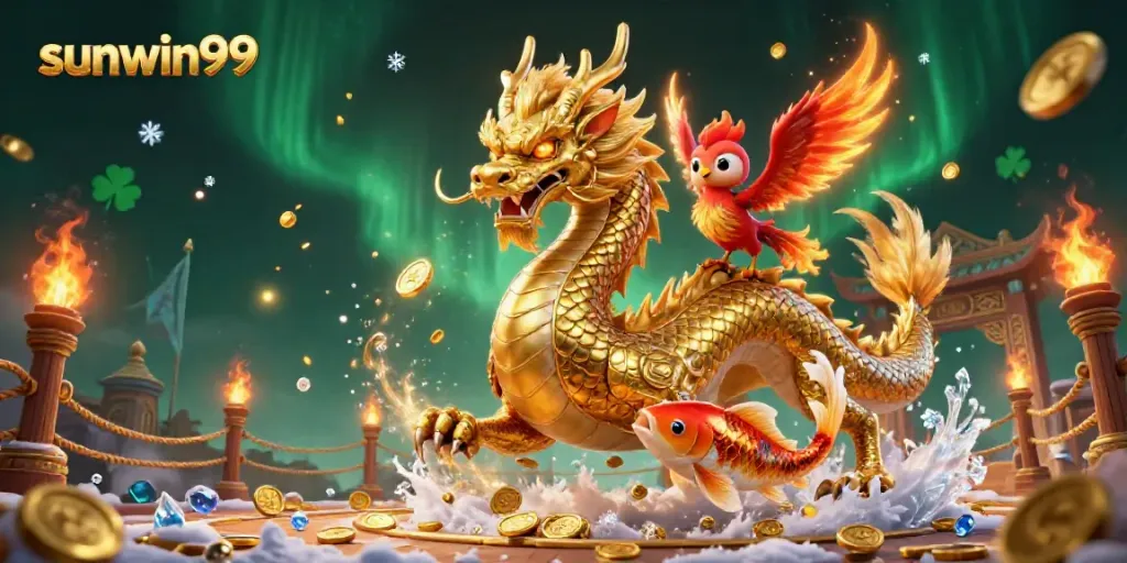 Unleash excitement with sunwin99 as the fierce dragon, phoenix, and koi fish symbolize fortune and gaming fun.