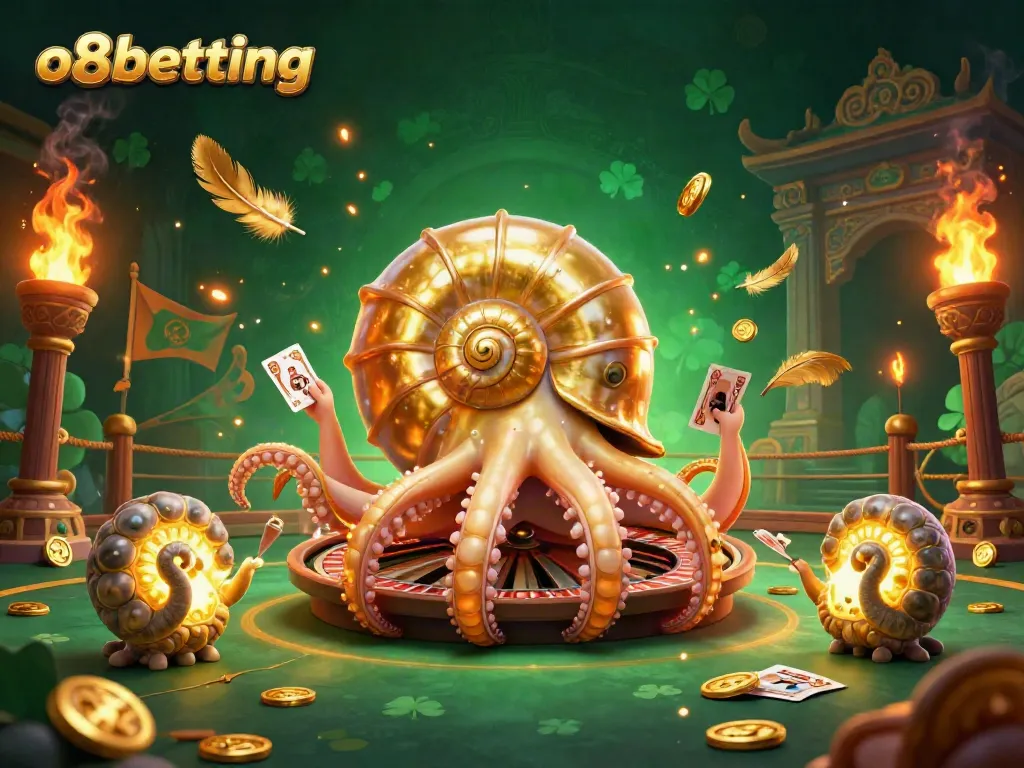 Experience thrilling chances at o8betting with an exciting roulette scene featuring a giant nautilus and golden casino elements.