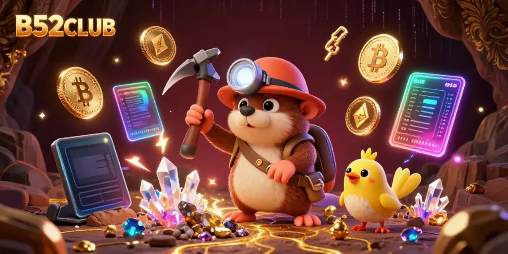 Experience the excitement of B52CLUB as the treasure hunter mole and canary find gold and crypto riches!