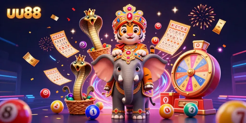Experience thrilling gameplay with uu88's vibrant casino scene featuring a mystical tiger and magical elements.