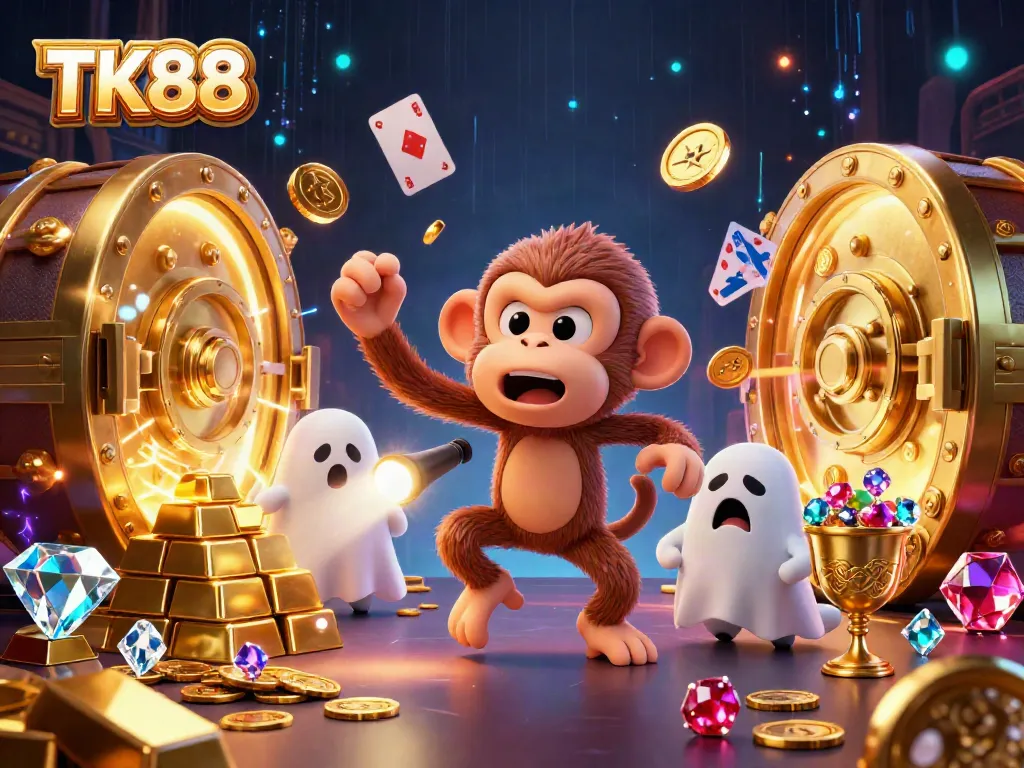 Experience thrilling gaming action with TK88 in a vibrant haunted casino scene.