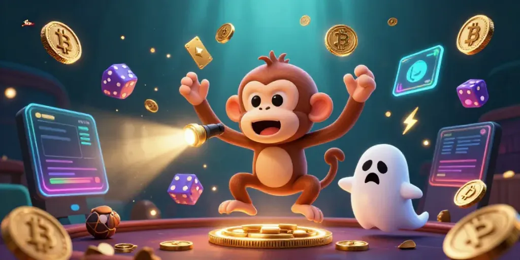 Engage with llwin com's thrilling gaming scene featuring a playful poltergeist monkey and curious puppy.