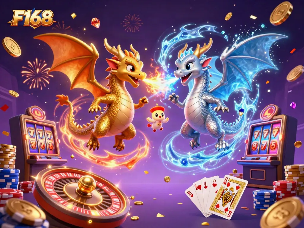 Experience the thrilling moments of F168 with dynamic dragon battles and casino excitement.