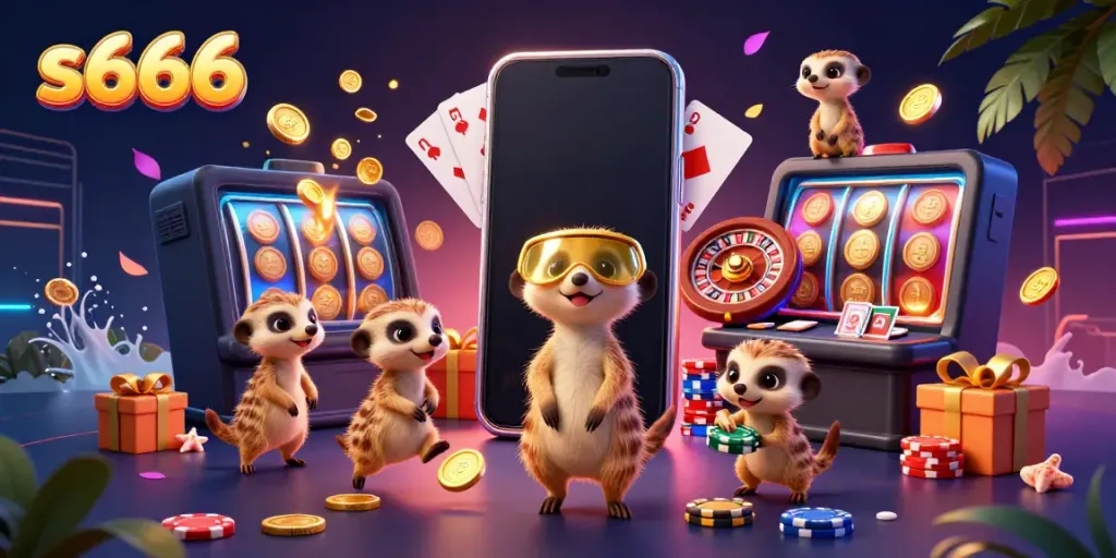 Experience thrilling gameplay at s666 with charming meerkats in a dynamic casino scene.