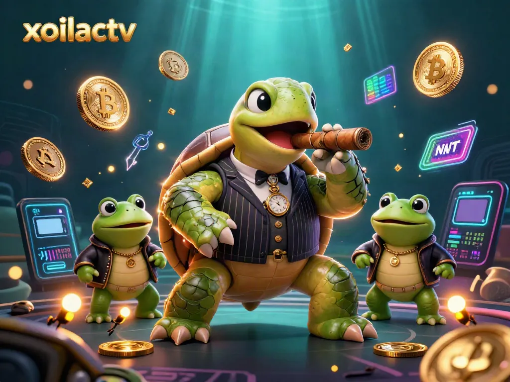 Engage with xoilactv's vibrant casino scene showcasing unique characters amidst glowing crypto elements.