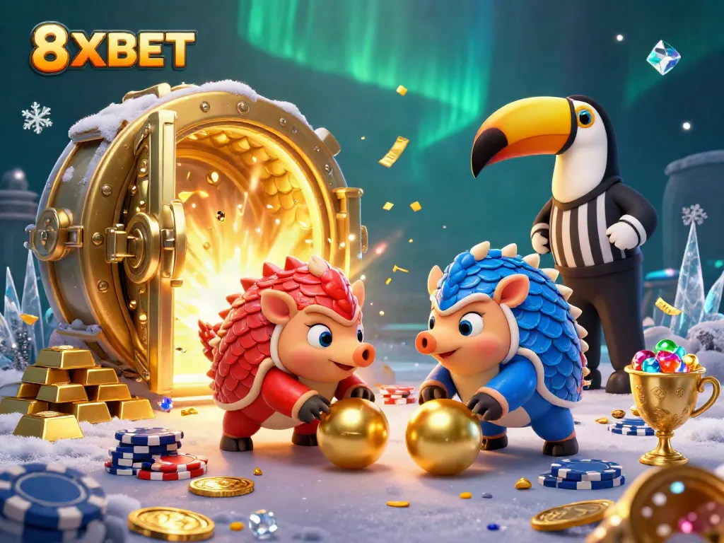 Experience thrilling wins with 8XBET in a vibrant casino adventure featuring rival pangolins.