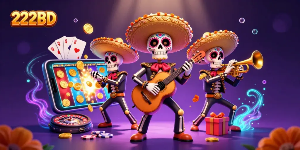 Engage in thrilling action with 222BD's vibrant casino scene featuring a mariachi band.