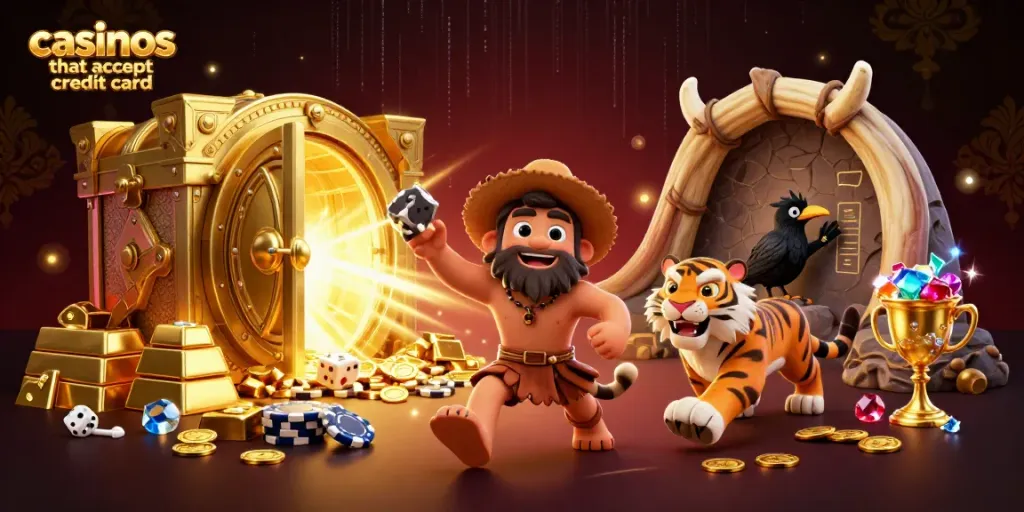 Experience thrilling gameplay at casinos that accept credit card with this vibrant cartoon scene.