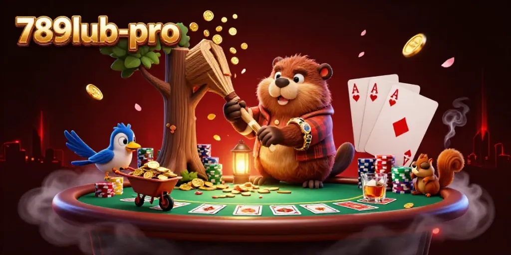 Experience the excitement of 789lub-pro with a lively casino scene featuring animated characters and poker elements.