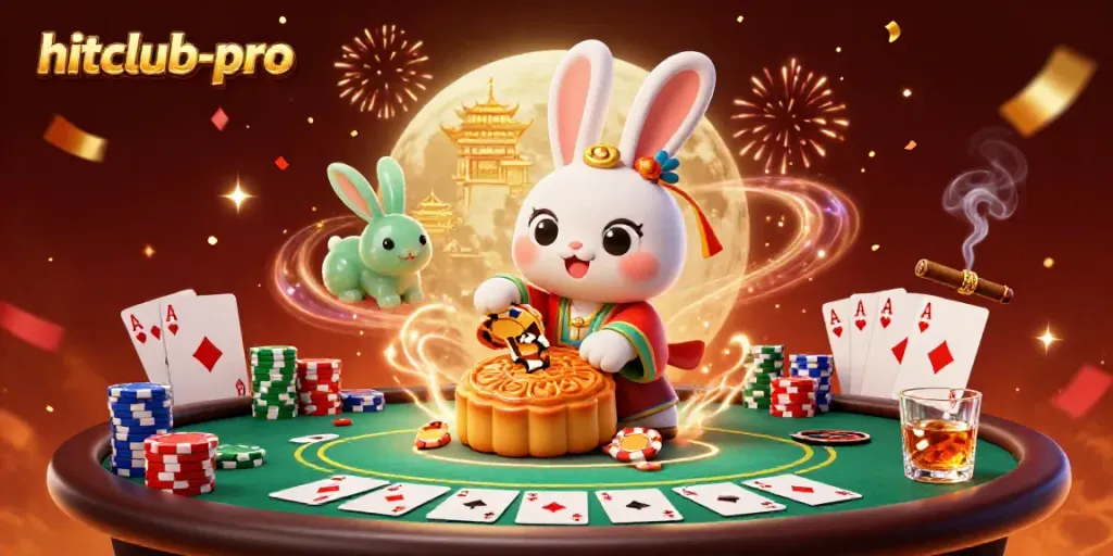Engage in high-stakes poker action at hitclub-pro with a lunar-themed digital casino scene.