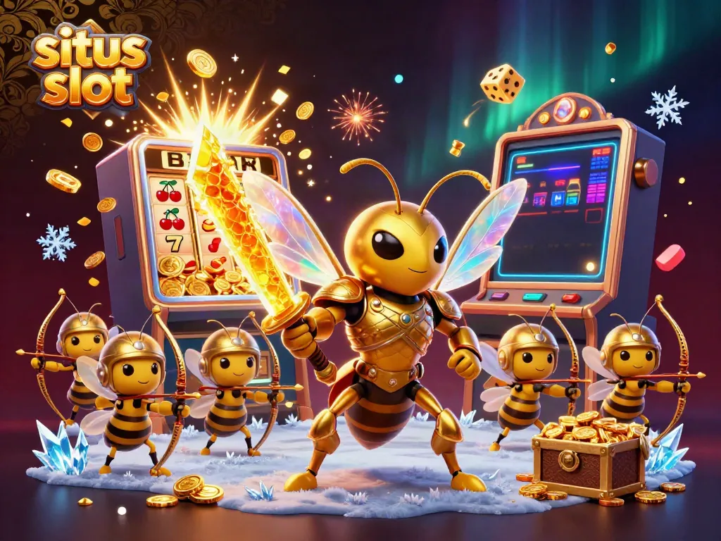 Situs slot scene featuring a golden hornet in samurai armor amidst a jackpot explosion of coins.