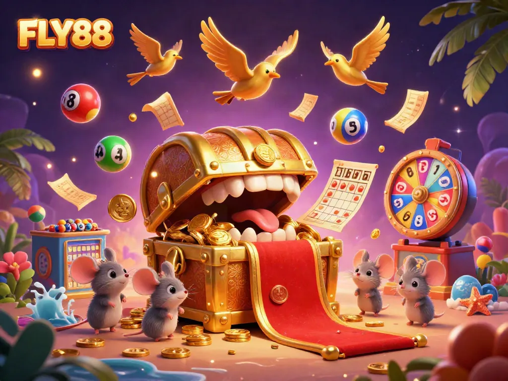 Experience FLY88 with stunning 3D visuals showcasing casino excitement and dynamic gaming elements.