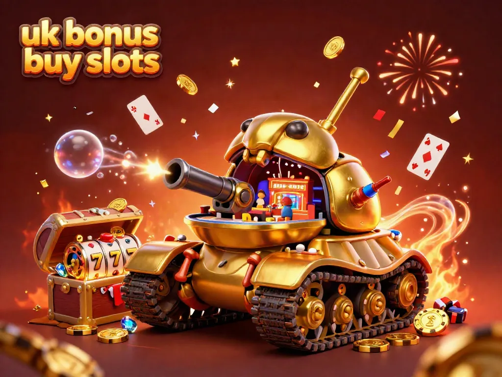 Experience thrilling uk bonus buy slots in a vibrant casino-themed 3D illustration.