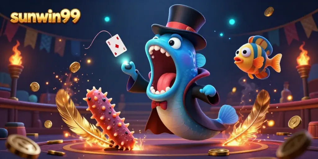 Engage in thrilling card games at sunwin99 with dynamic underwater characters performing magic tricks.