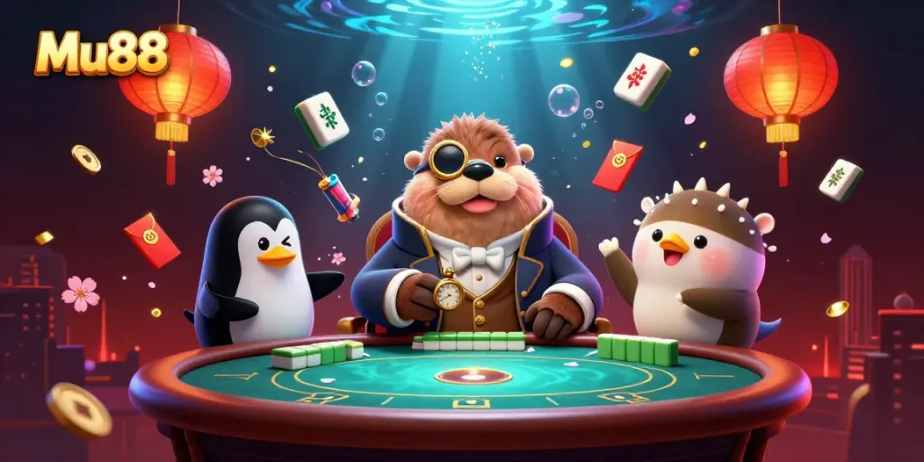 Experience thrilling poker moments at Mu88 with a jolly walrus, sophisticated penguin dealer, and a bluffing pufferfish.