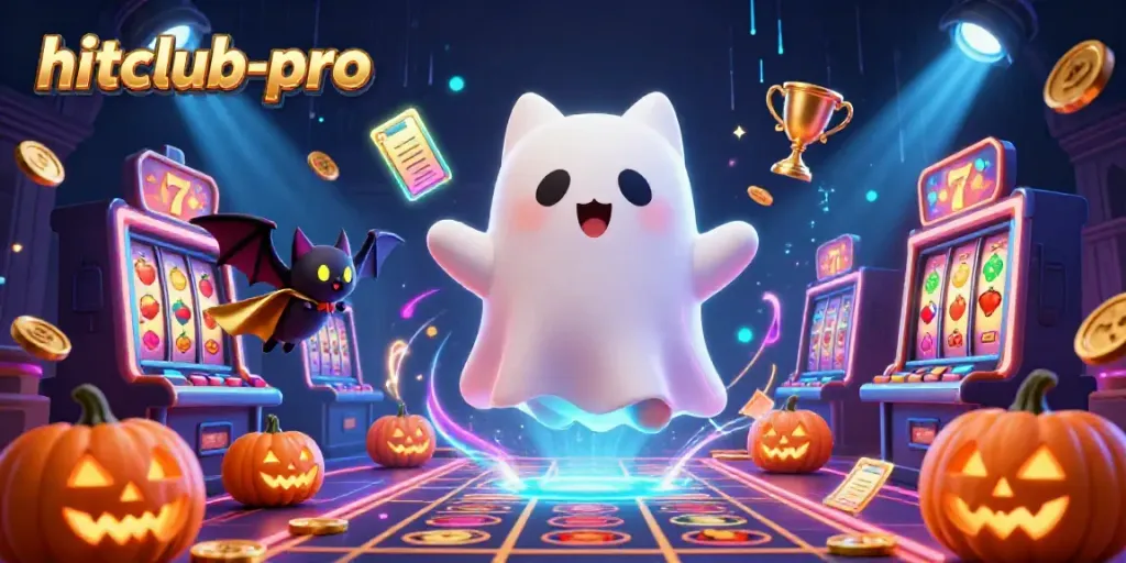 Experience thrilling action in a vibrant casino with hitclub-pro featuring a ghost cat, bat, and glowing pumpkins.