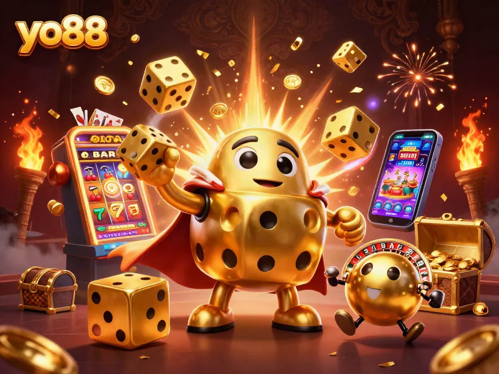 Engage with yo88's thrilling world of gaming featuring vibrant 3D characters and casino elements.